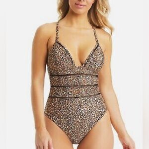 Bar iii Women's Bonita Cheetah X-Back One-Piece Swimsuit NWT Size L